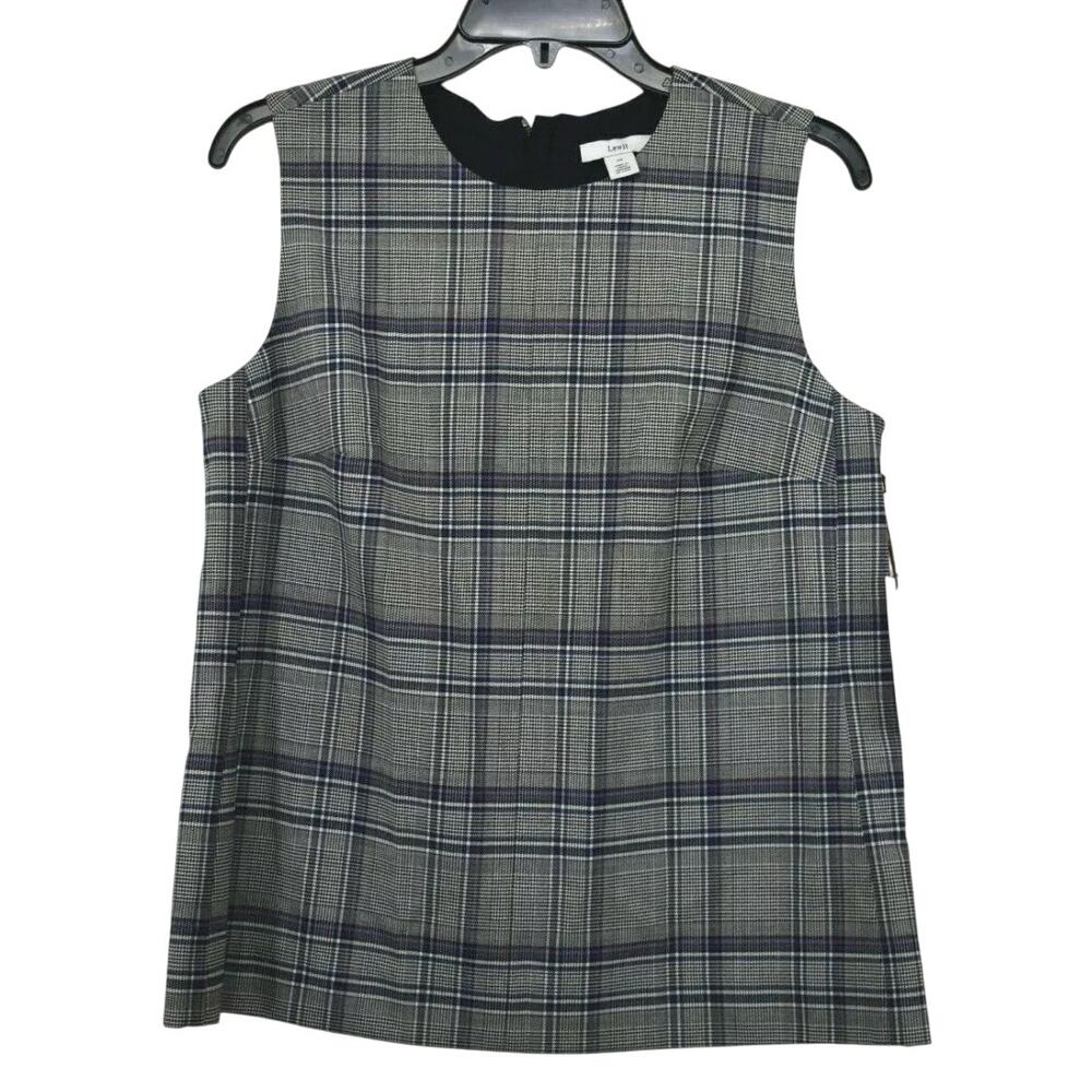 Lewit Blue Sleeveless Wool Plaid Shell Tank Small